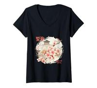 Women's Korean Cherry Blossom in Aesthetic Grunge Retro Kpop Flower V-Neck T-Shirt