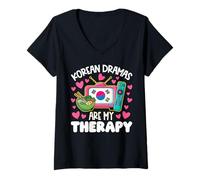 Womens Korean Dramas are My Therapy Funny Fangirl Quote K-Drama V-Neck T-Shirt