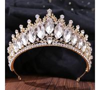 Women's Korean Gold Color Crown Hair Accessories Luxury Crystal Tiara For Women Wedding Headdress Bridal Hair Jewelry white gold1