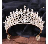 Women's Korean Gold Color Crown Hair Accessories Luxury Crystal Tiara For Women Wedding Headdress Bridal Hair Jewelry white gold8