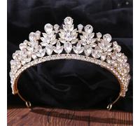 Women's Korean Gold Color Crown Hair Accessories Luxury Crystal Tiara For Women Wedding Headdress Bridal Hair Jewelry white gold17