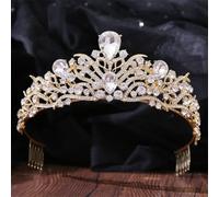 Women's Korean Gold Color Crown Hair Accessories Luxury Crystal Tiara For Women Wedding Headdress Bridal Hair Jewelry white gold10