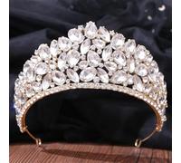 Women's Korean Gold Color Crown Hair Accessories Luxury Crystal Tiara For Women Wedding Headdress Bridal Hair Jewelry white gold3