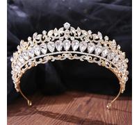 Women's Korean Gold Color Crown Hair Accessories Luxury Crystal Tiara For Women Wedding Headdress Bridal Hair Jewelry white gold9