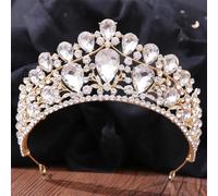Women's Korean Gold Color Crown Hair Accessories Luxury Crystal Tiara For Women Wedding Headdress Bridal Hair Jewelry white gold4