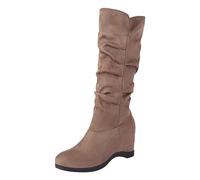 Womens Korean Style Boots 2025 Autumn Winter Frosted Solid Color Slope Heel Knee High Boots Fashion Dress Boots(Khaki, 6.5)