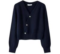 Women's Korean Style Cotton Cardigan, V-neck Long Sleeve Diagonal Button Knitted Sweater Coat, Loose Fit