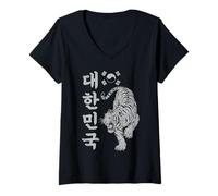 Women's Korean Tiger Traditional Style V-Neck T-Shirt
