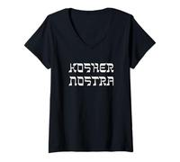 Womens Kosher Nostra Funny Jewish NY Gangster Hebrew Kosher Food V-Neck T-Shirt