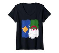 Womens Kosovo Algeria Half Flag Kosovar Algerian Heritage V-Neck T-Shirt