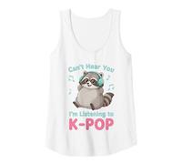 Womens Kpop Can't Hear You I'm Listening to K-Pop Raccoon Tank Top