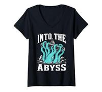 Women's Kraken Into The Abyss Giant Squid Submarine Deep Sea Ocean V-Neck T-Shirt