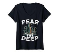 Women's Kraken Ocean Tentacles Fear The Deep Sea Monster V-Neck T-Shirt
