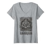 Women's Krampus Christmas Demon Celtic Knot Folklore Monster Art V-Neck T-Shirt
