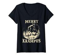 Womens Krampus Run | Bad Santa Claus | Perchten Bartl Krampus V-Neck T-Shirt