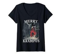 Womens Krampus Run | Bad Santa Claus | Perchten Bartl Krampus V-Neck T-Shirt