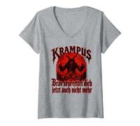 Women's Krampus T Creepy Santa Claus Kramperl Krampus Mask V-Neck T-Shirt