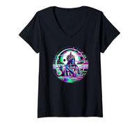 Womens Krishna Consciousness Hindu God Glitch Vaporwave Illusion V-Neck T-Shirt