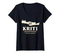 Women's Kriti Crete Greece Island Map Greek Pride Design V-Neck T-Shirt