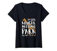 Womens Kruger National Park South Africa Flag Safari Giraffe Africa V-Neck T-Shirt