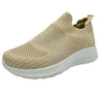 Women's Krush Fly Knit Trainer Memory Foam Comfort Gym Slip On Casual Shoes (Beige Diamante, UK Footwear Size System, Adult, Women, Numeric, Medium, 7)