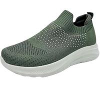 Women's Krush Fly Knit Trainer Memory Foam Comfort Gym Slip On Casual Shoes (Olive Diamante, UK Footwear Size System, Adult, Women, Numeric, Medium, 8)