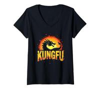 Womens Kung Fu Dragon V-Neck T-Shirt