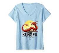 Womens Kung Fu Dragon V-Neck T-Shirt
