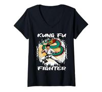 Womens Kung Fu Fighter Dragon Martial Arts Chinese Shaolin Monk V-Neck T-Shirt