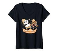 Women's Kungfu Panda Good Food Good Mood Fun V-Neck T-Shirt