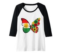 Womens Kurdish Flag Pride Kurdistan Roots Butterfly Women Girls Raglan Baseball Tee