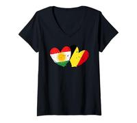 Womens Kurdistan Belgium Love Heart Kurdish Belgian Dual Flag V-Neck T-Shirt