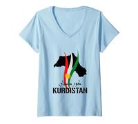 Womens Kurdistan Flag Newroz, Azadîa Kurds Her Biji Kurdistan V-Neck T-Shirt