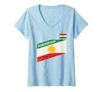 Women's Kurdistan Tshirt Flag Souvenir Rojava Kurd Nawroz Kurdish V-Neck T-Shirt