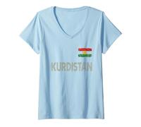 Women's Kurdistan Tshirt Flag Souvenir Rojava Kurd Nawroz Kurdish V-Neck T-Shirt