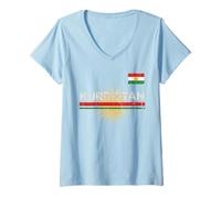 Women's Kurdistan Tshirt Flag Souvenir Rojava Kurd Nawroz Kurdish V-Neck T-Shirt