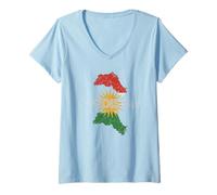 Women's Kurdistan Tshirt Flag Souvenir Rojava Kurd Nawroz Kurdish V-Neck T-Shirt