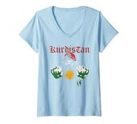Women's Kurdistan Tshirt Flag Souvenir Rojava Kurd Nawroz Kurdish V-Neck T-Shirt
