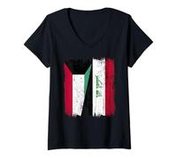 Womens Kuwait Iraq Half Flag Kuwaiti Iraqi Jersey V-Neck T-Shirt