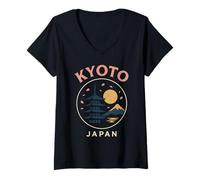 Womens Kyoto Japan Retro Pagoda Temple Sakura Travel Japanese V-Neck T-Shirt