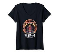 Womens Kyoto Samurai Vintage Torii Autumn Japanese Kanji Souvenir V-Neck T-Shirt