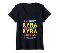 Womens Kyra Here Doing Kyra Things Funny Kyra Name V-Neck T-Shirt