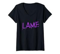 Womens L.A.M.F. lamf punk rock retro debbie funtime summer camp V-Neck T-Shirt