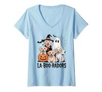 Womens La-Boo-Radors Funny Halloween Labrador Dog Pun Joke Costume V-Neck T-Shirt