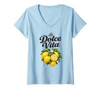 Women's La Dolce Vita Italian Quote Lemons Summer Vibe V-Neck T-Shirt