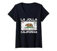 Women's La Jolla California Flag Design La Jolla San Diego CA Flag V-Neck T-Shirt