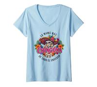 Womens La Mama Mas Chingona Funny Mujer Mexicana Spanish Mom V-Neck T-Shirt