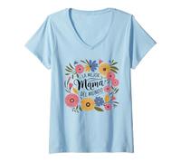 Womens La Mejor Mamá Del Mundo Floral Mother's Day Shirt Spanish V-Neck T-Shirt