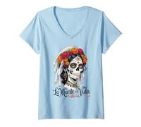 Womens La Muerte Es Vida - Elegant Día de los Muertos Catrina V-Neck T-Shirt