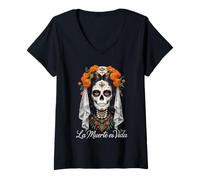Womens La Muerte Es Vida - Elegant Día de los Muertos Catrina V-Neck T-Shirt